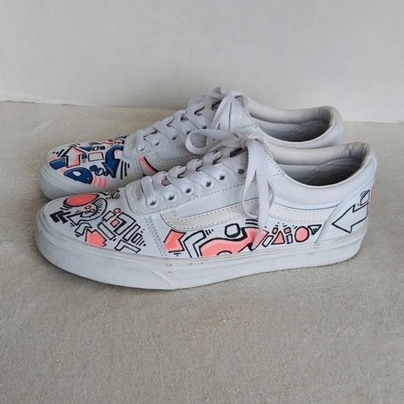 Handcrafted Colorful Doodles and Directions White Van's on white background - Picture 14 of 14